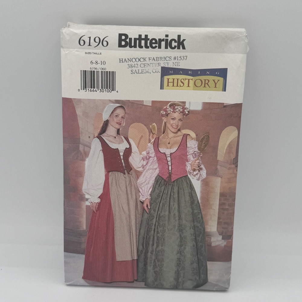 Butterick 6196 Making History Renaissance Costume Pattern Size 6-8-10 Uncut